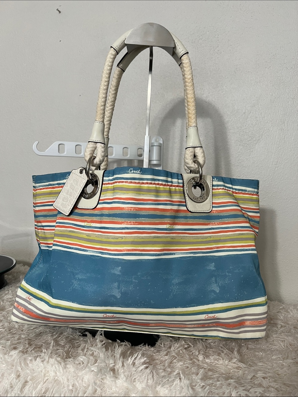 Coach Striped Coastal Beach Canvas Tote